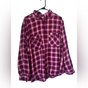 Terra&Sky Shirt, Womens Size 4X, Dark Pink/Purple, Plaid, Button Up, Long Sleeve